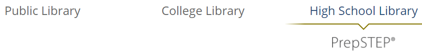 Screenshot that shows how to navigate from the PrepSTEP for High Schools tab to the Public Library tab to access LearningExpress Library